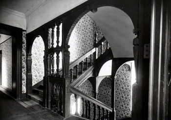 Jacobean staircase at Harrold Hall in 1957 Z53-54-8